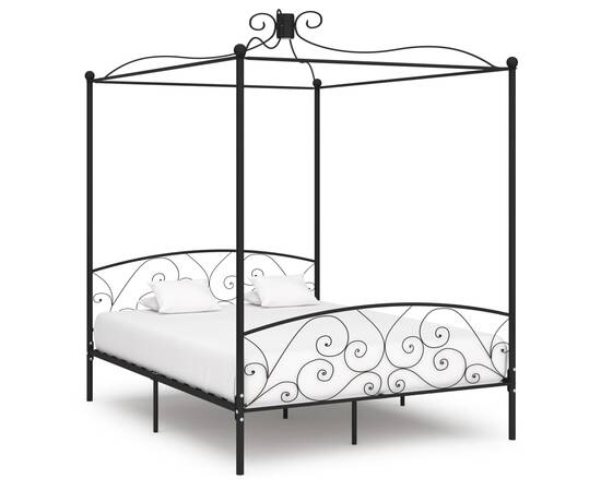 Cadru de pat cu baldachin, negru, 180 x 200 cm, metal