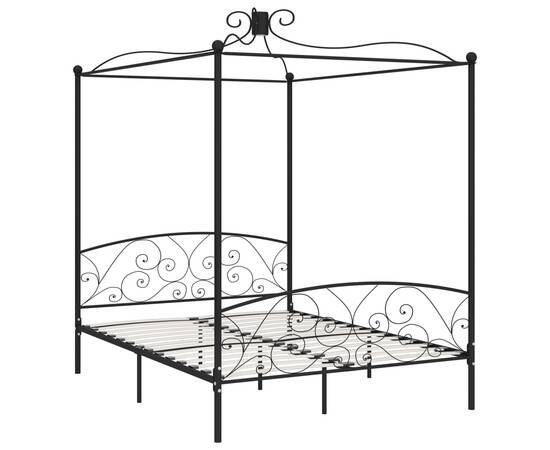 Cadru de pat cu baldachin, negru, 180 x 200 cm, metal, 2 image