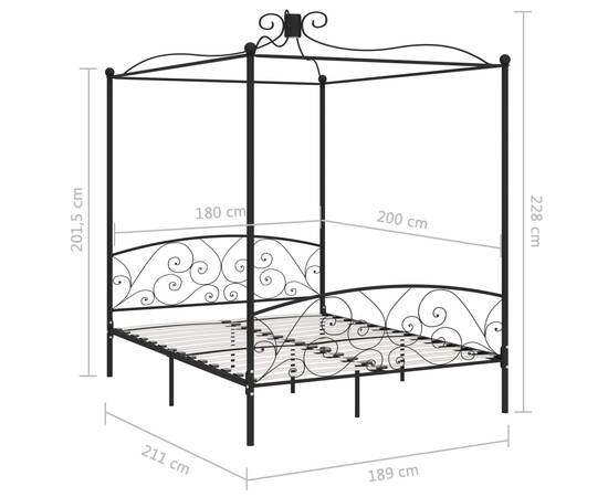 Cadru de pat cu baldachin, negru, 180 x 200 cm, metal, 5 image