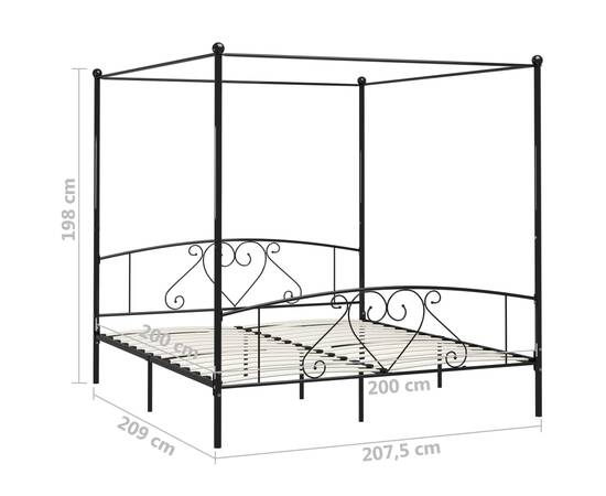 Cadru de pat cu baldachin, negru, 200 x 200 cm, metal, 5 image