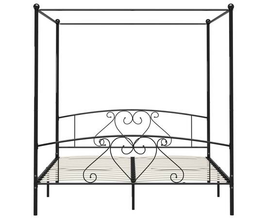 Cadru de pat cu baldachin, negru, 200 x 200 cm, metal, 3 image