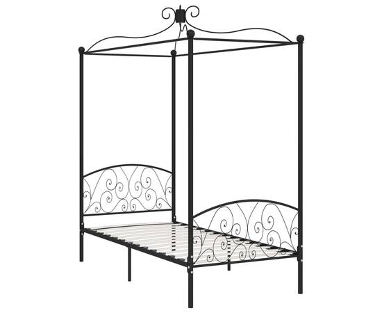 Cadru de pat cu baldachin, negru, 90 x 200 cm, metal, 2 image