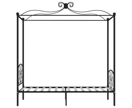 Cadru de pat cu baldachin, negru, 90 x 200 cm, metal, 4 image