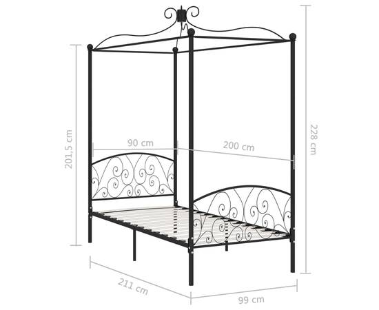 Cadru de pat cu baldachin, negru, 90 x 200 cm, metal, 6 image