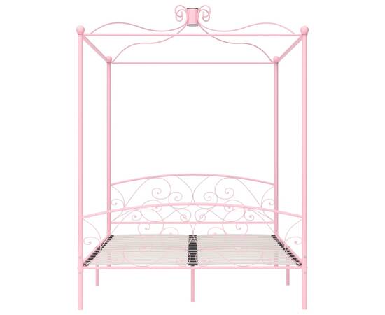 Cadru de pat cu baldachin, roz, 160 x 200 cm, metal, 3 image
