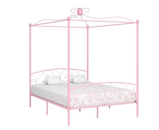 Cadru de pat cu baldachin, roz, 180 x 200 cm, metal