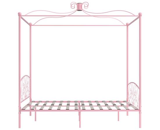 Cadru de pat cu baldachin, roz, 180 x 200 cm, metal, 4 image