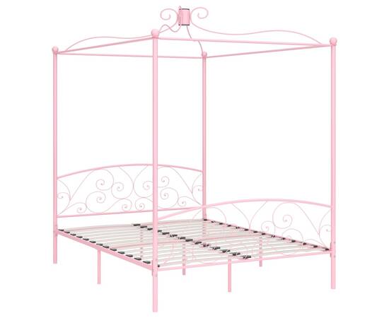 Cadru de pat cu baldachin, roz, 180 x 200 cm, metal, 2 image
