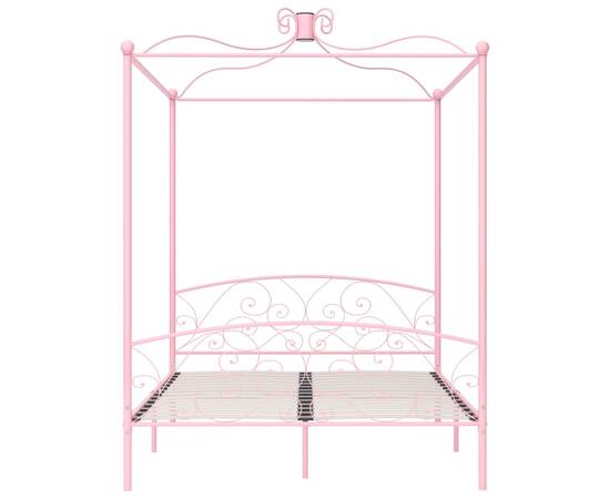 Cadru de pat cu baldachin, roz, 180 x 200 cm, metal, 3 image