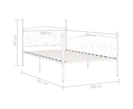 Cadru de pat cu bază din șipci, alb, 100 x 200 cm, metal, 5 image