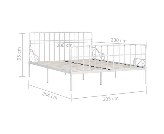 Cadru de pat cu bază din șipci, alb, 200 x 200 cm, metal, 5 image