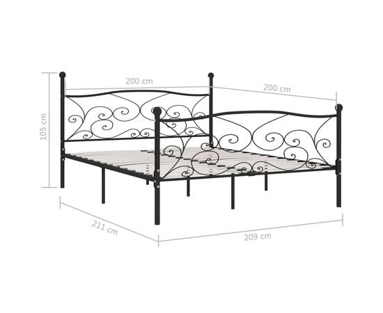Cadru de pat cu bază din șipci, negru, 200 x 200 cm, metal, 5 image