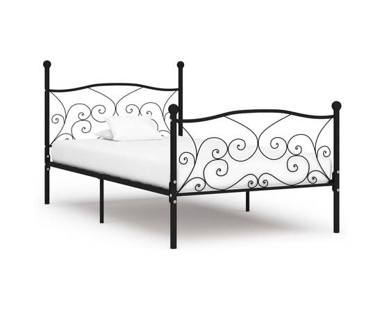 Cadru de pat cu bază din șipci, negru, 90 x 200 cm, metal
