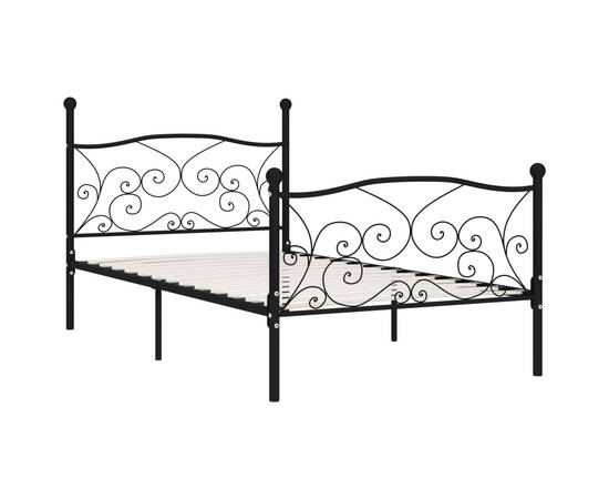 Cadru de pat cu bază din șipci, negru, 90 x 200 cm, metal, 2 image