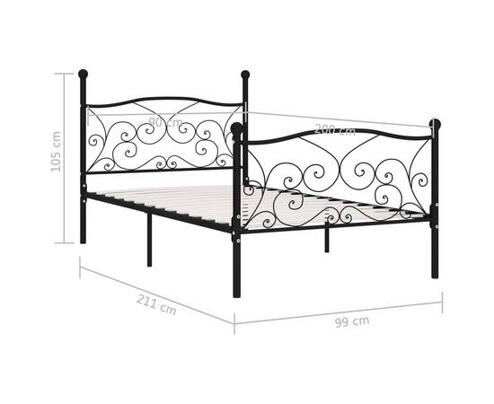 Cadru de pat cu bază din șipci, negru, 90 x 200 cm, metal, 5 image