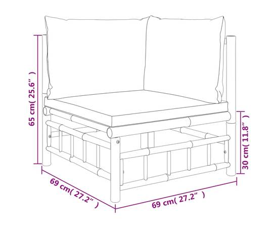 Set mobilier de grădină, cu perne alb crem, 4 piese, bambus, 8 image