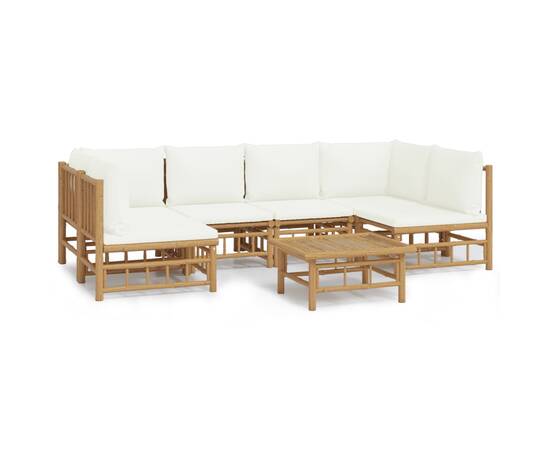 Set mobilier de grădină cu perne alb crem, 7 piese, bambus, 2 image