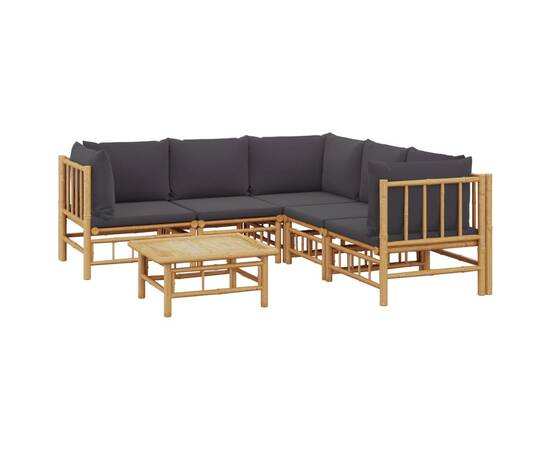 Set mobilier de grădină cu perne gri închis, 6 piese, bambus, 3 image