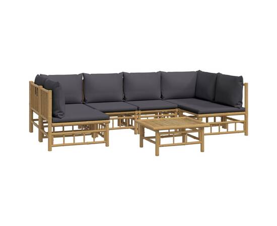 Set mobilier de grădină cu perne gri închis, 7 piese, bambus, 3 image