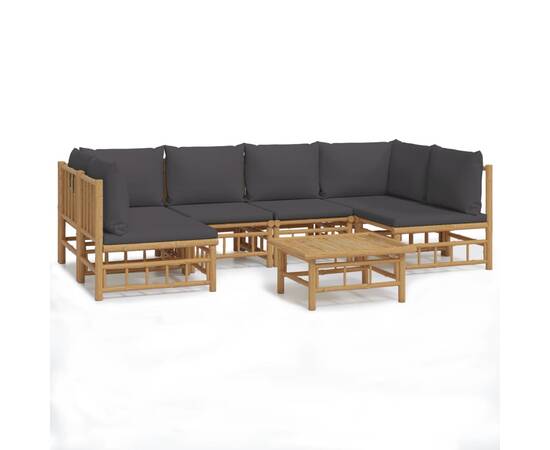 Set mobilier de grădină cu perne gri închis, 7 piese, bambus, 2 image