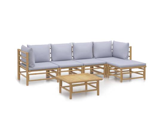 Set mobilier de grădină cu perne gri deschis, 6 piese, bambus, 2 image