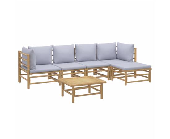 Set mobilier de grădină cu perne gri deschis, 6 piese, bambus, 3 image