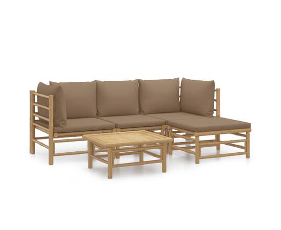 Set mobilier de grădină cu perne gri taupe, 5 piese, bambus, 2 image