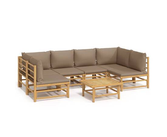 Set mobilier de grădină cu perne gri taupe, 7 piese, bambus, 2 image
