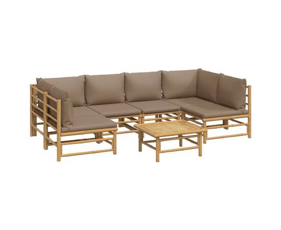 Set mobilier de grădină cu perne gri taupe, 7 piese, bambus, 3 image