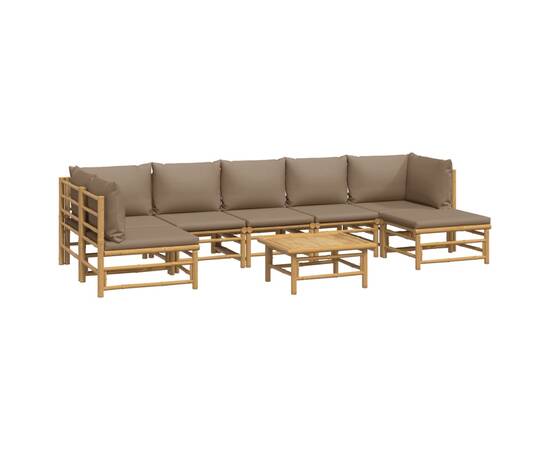 Set mobilier de grădină cu perne gri taupe, 8 piese, bambus, 3 image