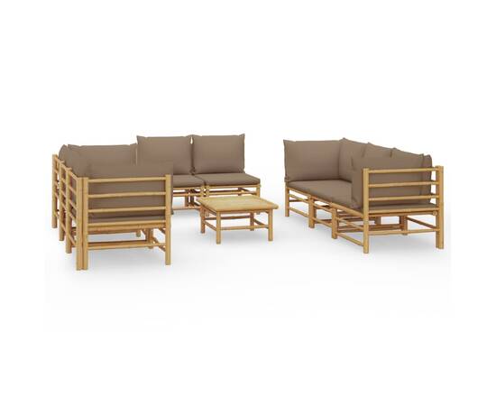 Set mobilier de grădină cu perne gri taupe, 9 piese, bambus, 2 image