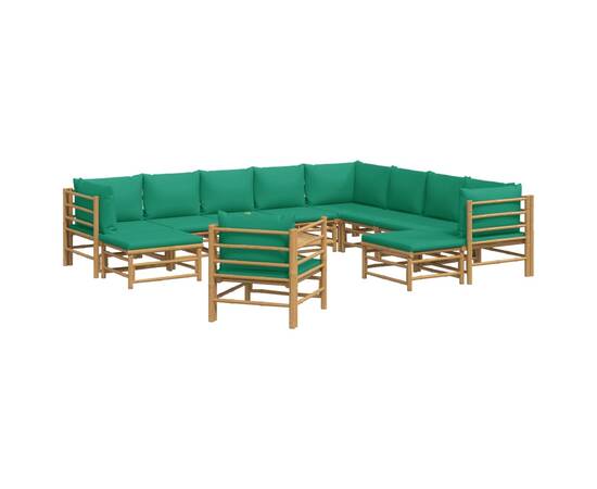 Set mobilier de grădină cu perne verzi, 12 piese, bambus, 3 image