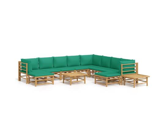 Set mobilier de grădină cu perne verzi, 12 piese, bambus, 2 image