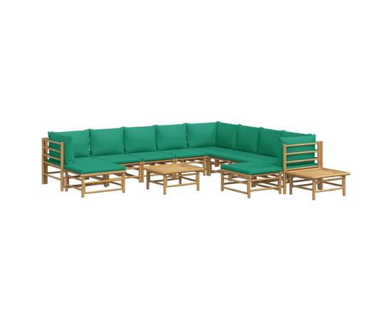 Set mobilier de grădină cu perne verzi, 12 piese, bambus, 3 image