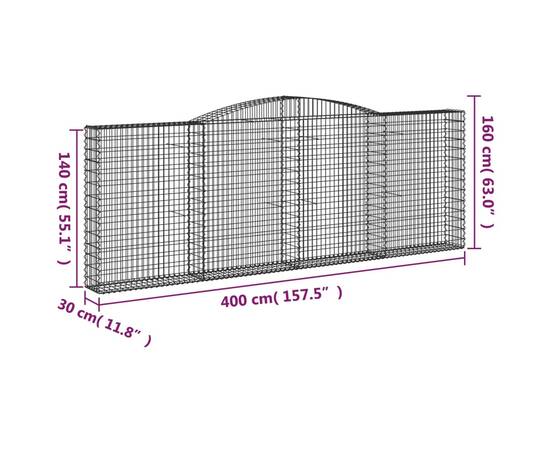 Coș gabion arcuit, 400x30x140/160 cm, fier galvanizat, 5 image