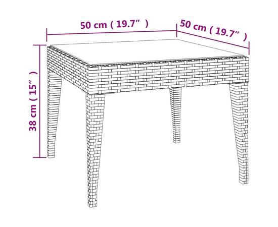 Masă laterală, maro, 50x50x38 cm poliratan/sticlă securizată, 5 image