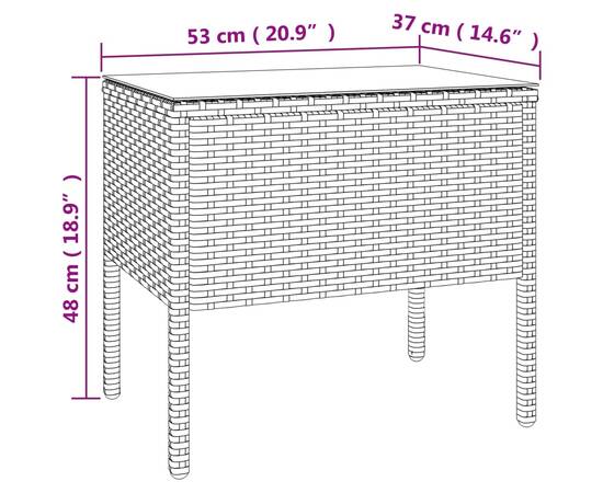 Masă laterală, maro, 53x37x48 cm poliratan/sticlă securizată, 6 image