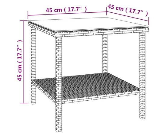 Masă laterală, negru, 45x45x45 cm poliratan/sticlă securizată, 6 image