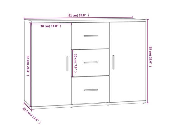 Servantă, stejar maro, 91x29,5x65 cm, lemn compozit, 9 image