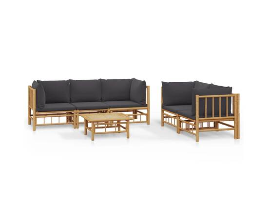Set mobilier de grădină cu perne gri închis, 6 piese, bambus, 2 image