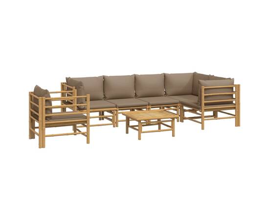 Set mobilier de grădină cu perne gri taupe, 7 piese, bambus, 3 image