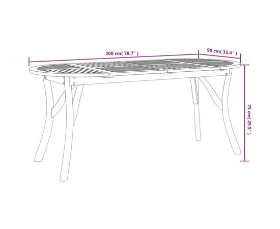 Masă de grădină, 200x90x75 cm, lemn masiv de acacia, 6 image