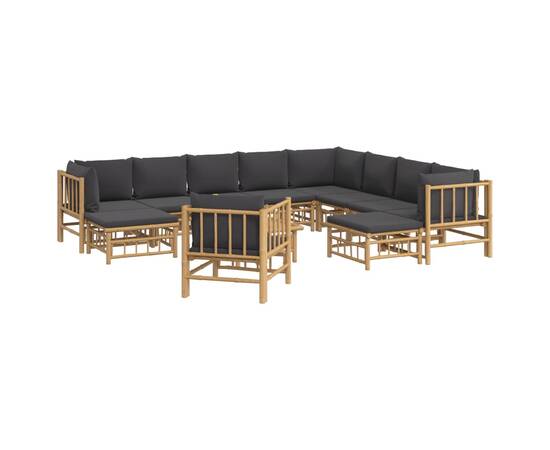 Set mobilier de grădină cu perne gri închis, 12 piese, bambus, 3 image