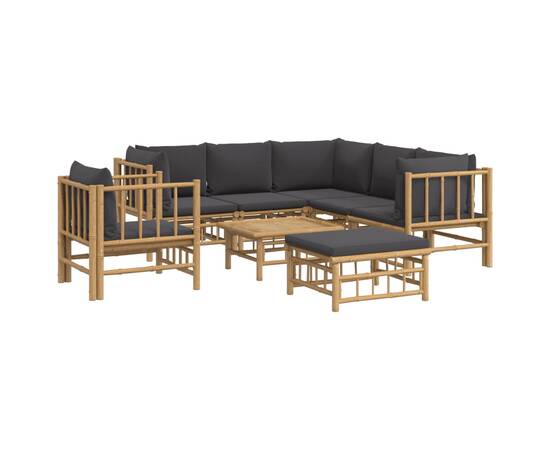 Set mobilier de grădină cu perne gri închis, 8 piese, bambus, 3 image