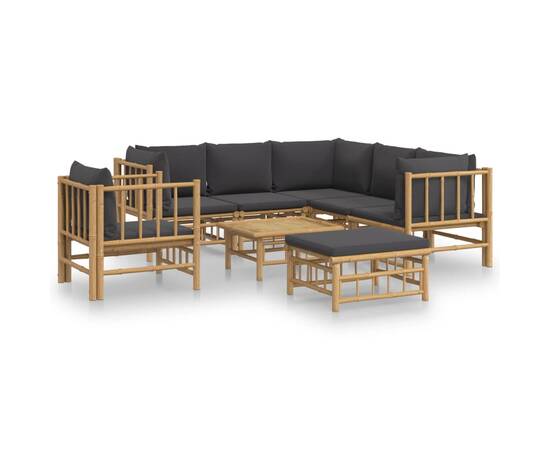 Set mobilier de grădină cu perne gri închis, 8 piese, bambus, 2 image