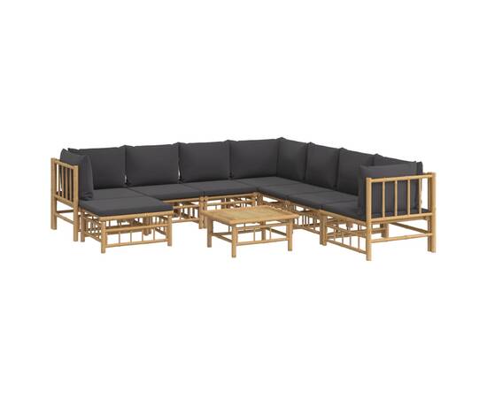 Set mobilier de grădină cu perne gri închis, 9 piese, bambus, 3 image