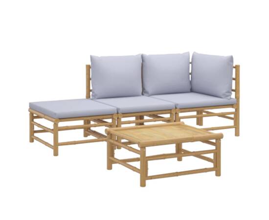 Set mobilier de grădină cu perne gri deschis, 4 piese, bambus, 3 image