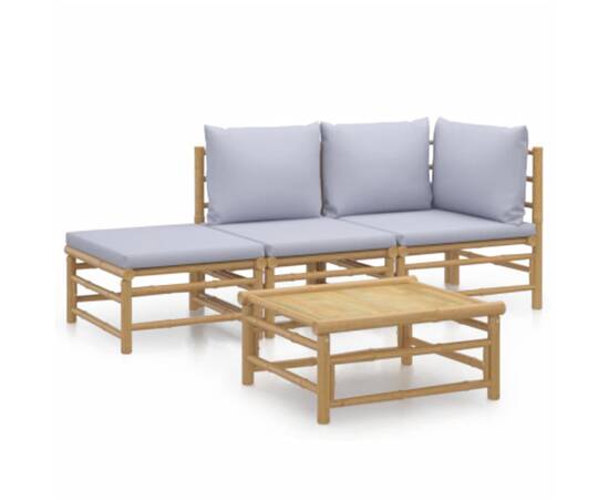 Set mobilier de grădină cu perne gri deschis, 4 piese, bambus, 2 image