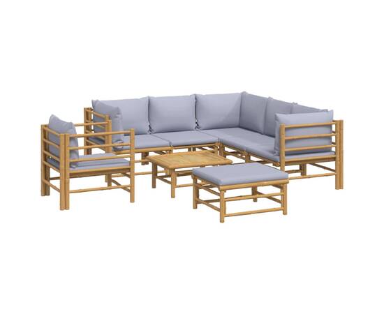 Set mobilier de grădină cu perne gri deschis, 8 piese, bambus, 3 image
