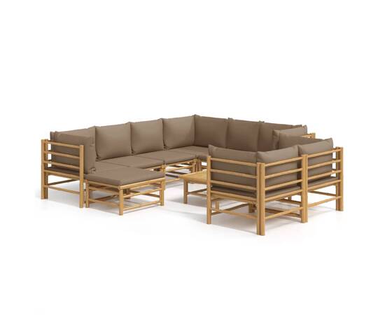 Set mobilier de grădină cu perne gri taupe, 10 piese, bambus, 2 image